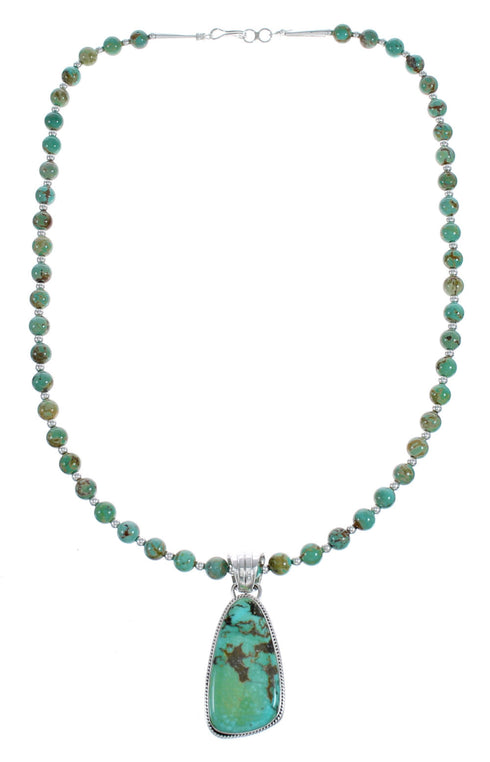 Sterling Silver Turquoise Pendant Bead Native American Necklace Set JX124551